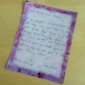 An adorable letter from Eliza to Bella and Rosie